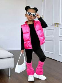 SHEIN 3 件套年轻女孩立领加垫背心、修身针织 T 恤和修身针织长裤，温暖冬季服装 - 彩色 - 查看 3