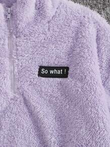 SHEIN Tween Girls Solid Color Fluffy Collar Half-Zip Loose Casual Long Sleeve Sweatshirt,In Fall/Winter