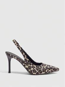 CUCCOO SZL Pointed Toe High Heel Leopard Print Fabric Material Fashionable Minimalist Everyday & Party Elastic Band Ladies High Heels For Christmas And New Year Holiday Vibe Fall And Winter