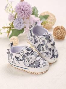 1 Pair 0-1 Year Old Infant Soft Bottom Casual Sports Shoes With Cartoon Hook And Loop Design, Suitable For Spring & Autumn