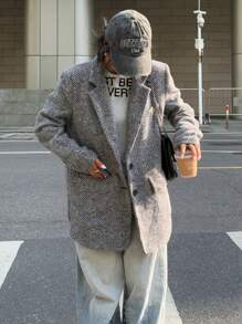 Muchica Chaqueta de traje gris para mujer de otoño - Blanco y Negro - Ver 5