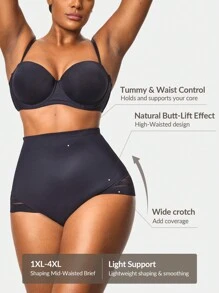 SHAPORA Plus Size Shaping Mid-Waisted Shapewear Brief Bottom Body Shaper Butt Lifter-Tummy Waist Control - Black - View 2