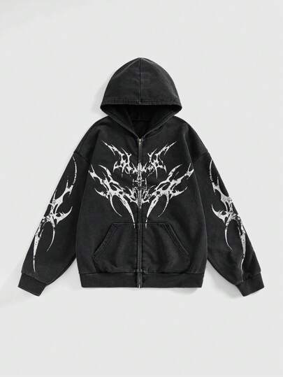 Grunge Punk Retro Oversized Hoodie für Frauen, mit unisex Muster Muster, im Used-Look gewaschen