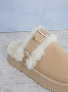 SHUZIA Giày đế bằng lông cừu Sherpa dễ thương hàng ngày cho nữ - Màu be - Xem 6