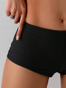 Women's Plain Color Shorts Style Bottom Swimwear, Adult Beach Holiday Swim Bottoms Summer - Black - View 3