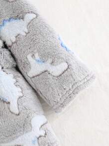 Cozy Pixies Bata con capucha abierta por delante, estampada con dinosaurios de dibujos animados, forro térmico grueso para bebé niño