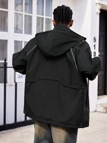 Manfinity Dauomo Veste décontractée et ample avec détail réfléchissant, veste à capuche zippée à manches longues, style streetwear pour l'automne et l'hiver - Noir - Voir 2