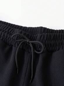 Manfinity Homme 2pcs Men's Autumn Letter Print Half-Placket Raglan Sleeve Sweatshirt & Sweatpants Casual Set - Black - View 4