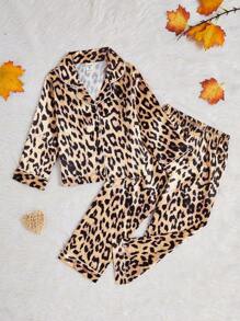 2pcs Young Girl Fashion Leopard Print Long Sleeve Cardigan & Pants Set, Casual Loungewear - Multicolor - View 1