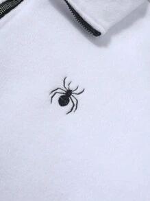 Manfinity Homme Men's Casual Daily Spider Embroidered Stand Collar Long Sleeve T-Shirt, Autumn/Winter - White - View 3