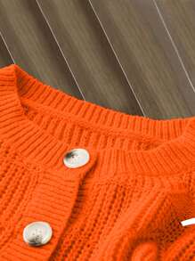 Flirla Áo khoác cardigan cài nút phía trước trang trí nơ cỡ lớn, phù hợp cho mùa thu/đông - trái cam - Xem 4