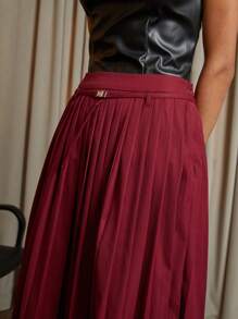 COSMINA Falda casual versátil de unicolor con bajo dividido para mujer - Burdeos - Ver 6