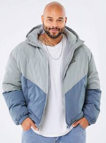 Manfinity VCAY Men's Loose Fit Color Block Long Sleeve Windproof Warm Padded Coat, Plus Size For Winter
