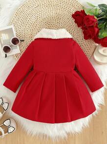 SHEIN Baby Girls' Furry Collar Bowknot Trench Coat, Autumn Winter