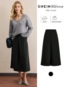 BizChic 经典商务休闲复古中长裙/半身裙，百搭且适合春夏季办公室着装 - 黑色 - 查看 2