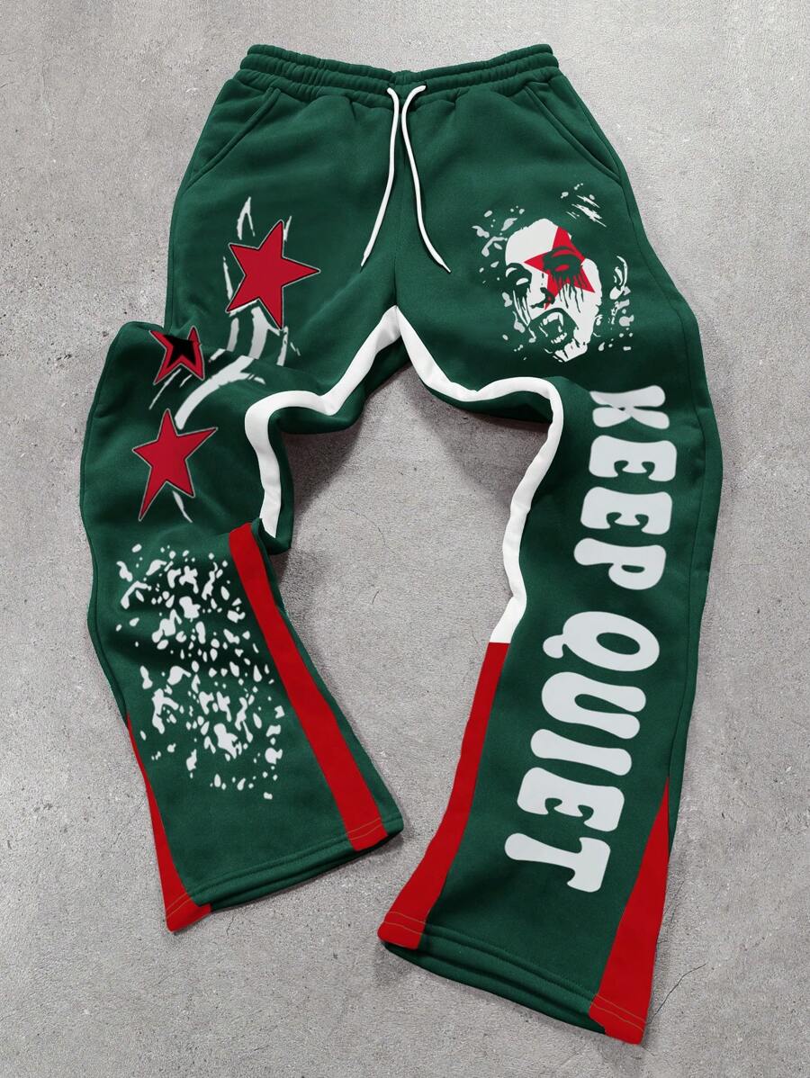 PAVTROS Manfinity Streetrush Men's Street Style Graffiti Letter & Pentagram Print Drawstring Waist Sweatpants - Multicolor - View 1