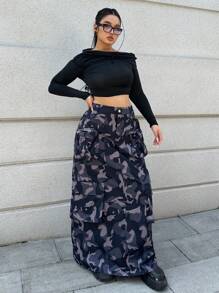 Flirla 大码女式多口袋迷彩裙，复古街头风格，秋冬 - 彩色 - 查看 6