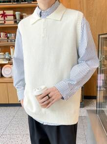 Claim Dot Plus Size Men's Button Front Sleeveless Casual Top - Apricot - View 4