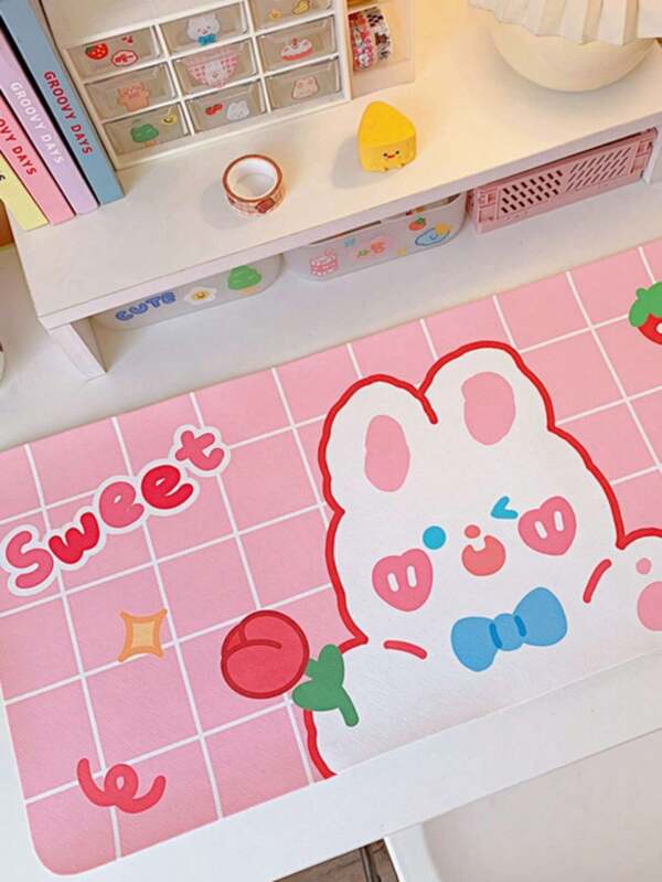 SHEIN Strawberry Bunny Cartoon Cute Bear & Bunny Desk Pad For Student Dormitory, Computer Keyboard & Mouse Pad, Table Mat/Runner, Desk Decoration, Back To School, School Supplies, Stationery