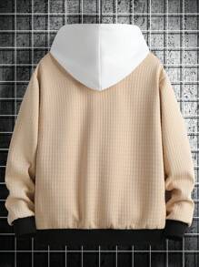 Manfinity Homme Men's Casual Baseball Collar Jacket, Contrasting Letter Details, Practical Pockets, Three-Dimensional Plaid Texture, Warm Jacket For Autumn And Winter