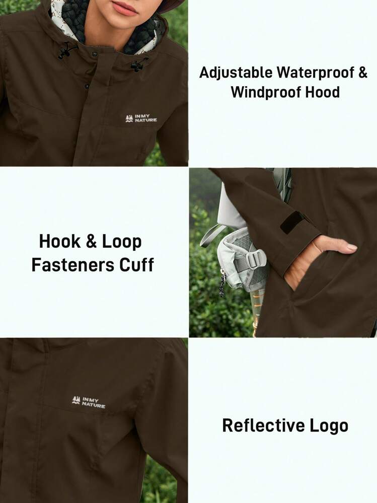 In My Nature 防水连帽夹克，适合户外露营、徒步旅行、城市通勤 - 棕色 - 查看 4