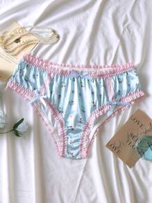 Quần lót bikini ren tương phản dễ thương mùa hè cho nữ và họa tiết hoa nhỏ nhắn - Màu xanh nhạt - Xem 6