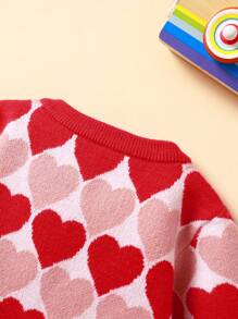 Baby Girls' Knitted Romper Jumpsuit, Casual Red Heart Pattern Sweater For Infants, Autumn/Winter - Red - View 4