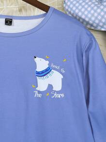2pcs Men Polar Bear Print Casual Lounge Set, Including Long Sleeve Top And Pants, Comfortable And Fashionable - Blue - View 6