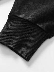 ROMWE MEN Street Life 男士休闲字母印花长袖连帽运动衫，秋季 - 黑色 - 查看 3