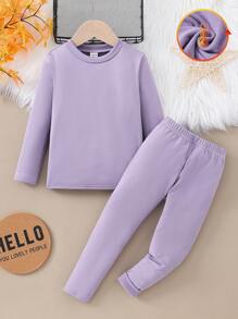 2pcs/Set Girls Thermal Underwear With Turtleneck Long Sleeve Top And Legging Bottom, Black - Purple - View 1