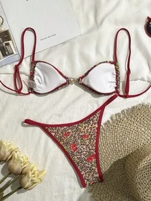 2 件套女士性感迷人印花吊带比基尼夏季 - 彩色 - 查看 2