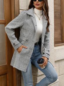 EMERY ROSE Women's Autumn/Winter High-End Single-Breasted Waist-Cinched Herringbone Thick Overcoat Fall Cloth For Women - Light Grey - View 4