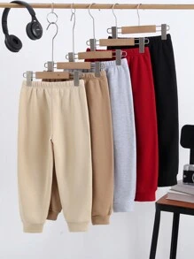 SHEIN 买三送二套装年轻男孩休闲校园风格舒适时尚简约实用可爱图案羊毛加厚保暖裤，适合儿童装返校年轻男孩服装，适合日常穿着、上学、郊游、运动、秋冬季节 - 彩色 - 查看 3