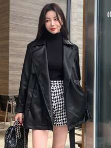 Livesso Cinturón de unicolor de cintura suelta para mujeres, chaqueta regular - Negro - Ver 4