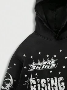 ROMWE MEN Street Life 2 件套男士街头图案运动衫和运动裤运动服，适合日常休闲穿着 - 黑色 - 查看 3