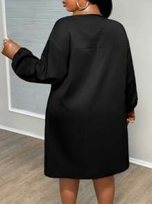 Slaydiva Koszula damska PU Patchwork w kolorze bloku, w stylu casual, w dużych rozmiarach