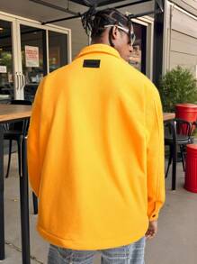 Manfinity VCAY Men's Yellow Embroidered Letter Long Sleeve Jacket, For Fall Winter - Yellow - View 2