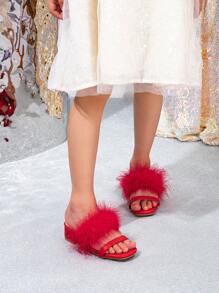 1 双时尚、百搭、奢华的女童高跟凉鞋 - 紅色 - 查看 1