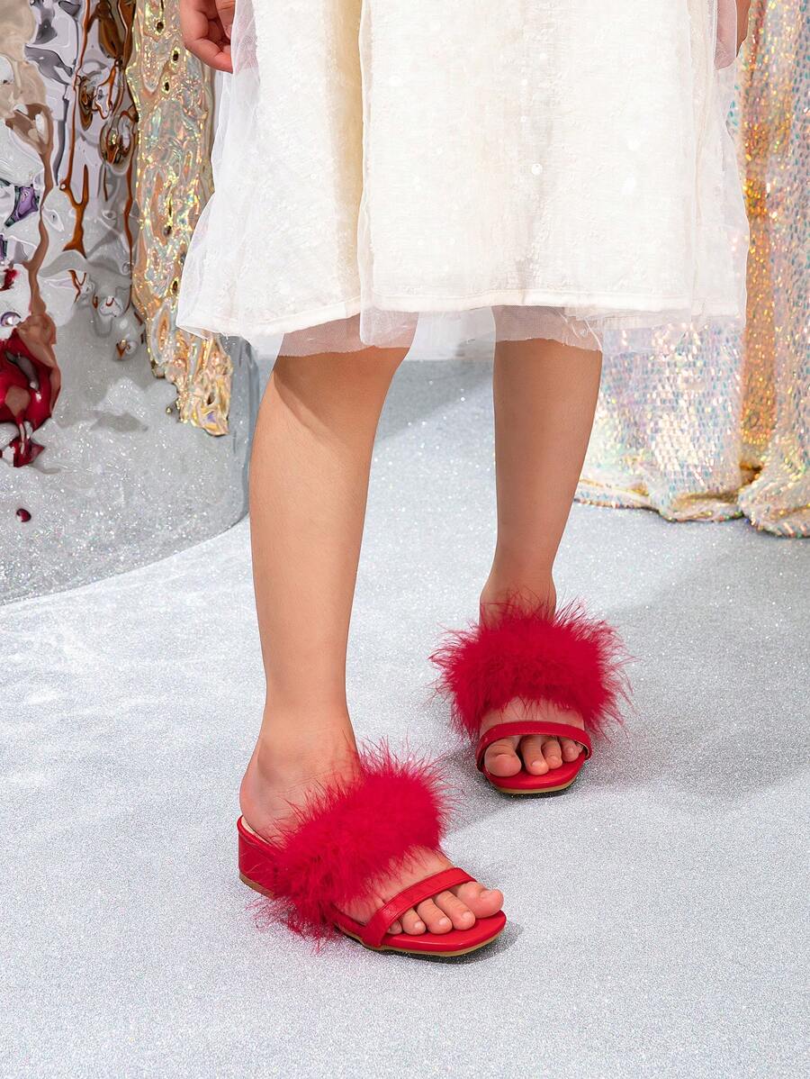 1 双时尚、百搭、奢华的女童高跟凉鞋 - 紅色 - 查看 1