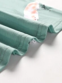 Conjunto de pijama de manga larga con estampado de animales de dibujos animados para adolescentes chicas - verde menta - Ver 3