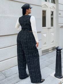 Calvaya 大码时尚背心和休闲裤套装，秋季 - 黑色 - 查看 2