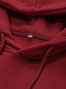 DAZY Men's Letter Print Long Sleeve Drawstring Hoodie Sweatshirt, Autumn - Red - View 3