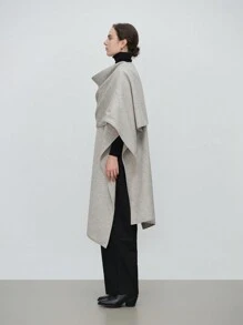 Aalyst 1 件女式复古卡其色斗篷开衫中长外套 - 卡其色 - 查看 4