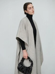 Aalyst 1 件女式复古卡其色斗篷开衫中长外套 - 卡其色 - 查看 5