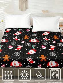 1 tấm ga trải giường in kỹ thuật số theo chủ đề ông già Noel thoáng khí và thoải mái, đế màu đen, thích hợp làm quà tặng ngày lễ, trang trí nhà cửa, phòng ngủ, mọi mùa - màu đen - Xem 2