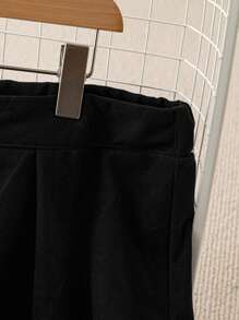 SHEIN LUNE Damen Große Größen Einfarbig Knopfleiste Freizeithose, minimalistischer Stil für den täglichen Gebrauch - Schwarz - Übersicht 4