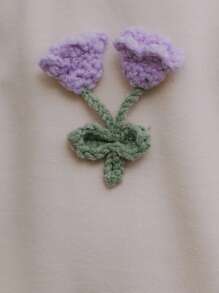 SHEIN 年轻女孩春秋季花卉贴花荷叶边圆领长袖可爱运动衫 - 墨綠色 - 查看 5