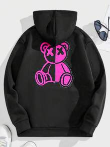 Manfinity RebelGame Áo nỉ trùm đầu in hình gấu thường ngày cho nam, Thu/Đông - Màu xanh lam - Xem 1