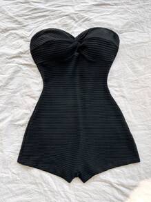 Soleia 休闲性感拼色条纹抹胸连体裤 - 黑色 - 查看 4