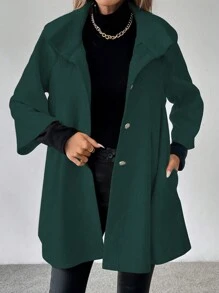 SHEIN Clasi 1 件女式纯色前扣长袖休闲上衣，适合日常穿着 - 墨綠色 - 查看 4